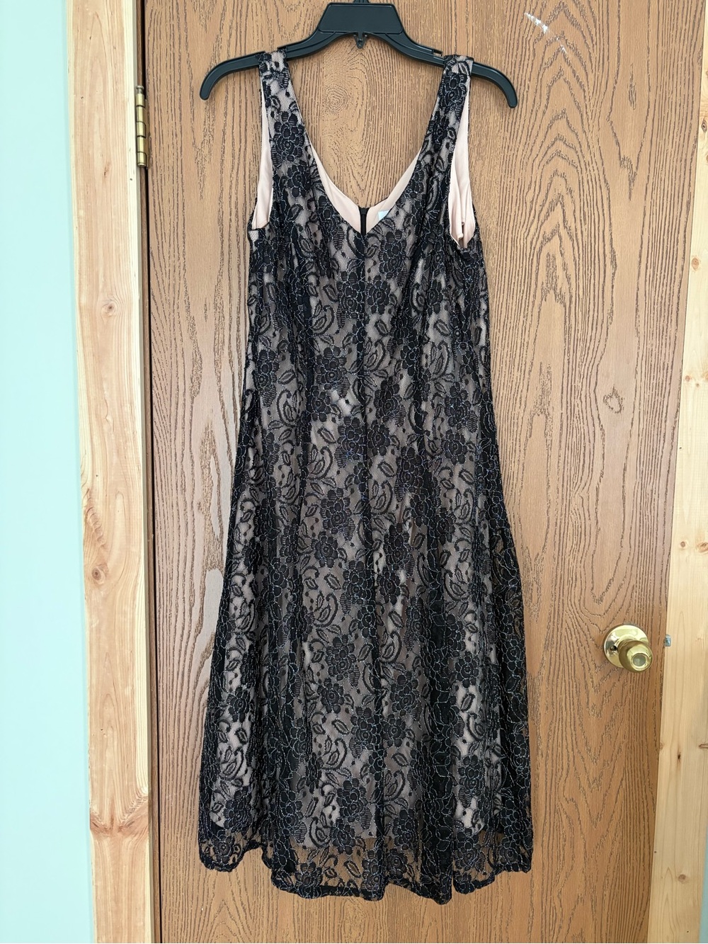 Sleeveless Black Lace Slip Dress with Nude Lining